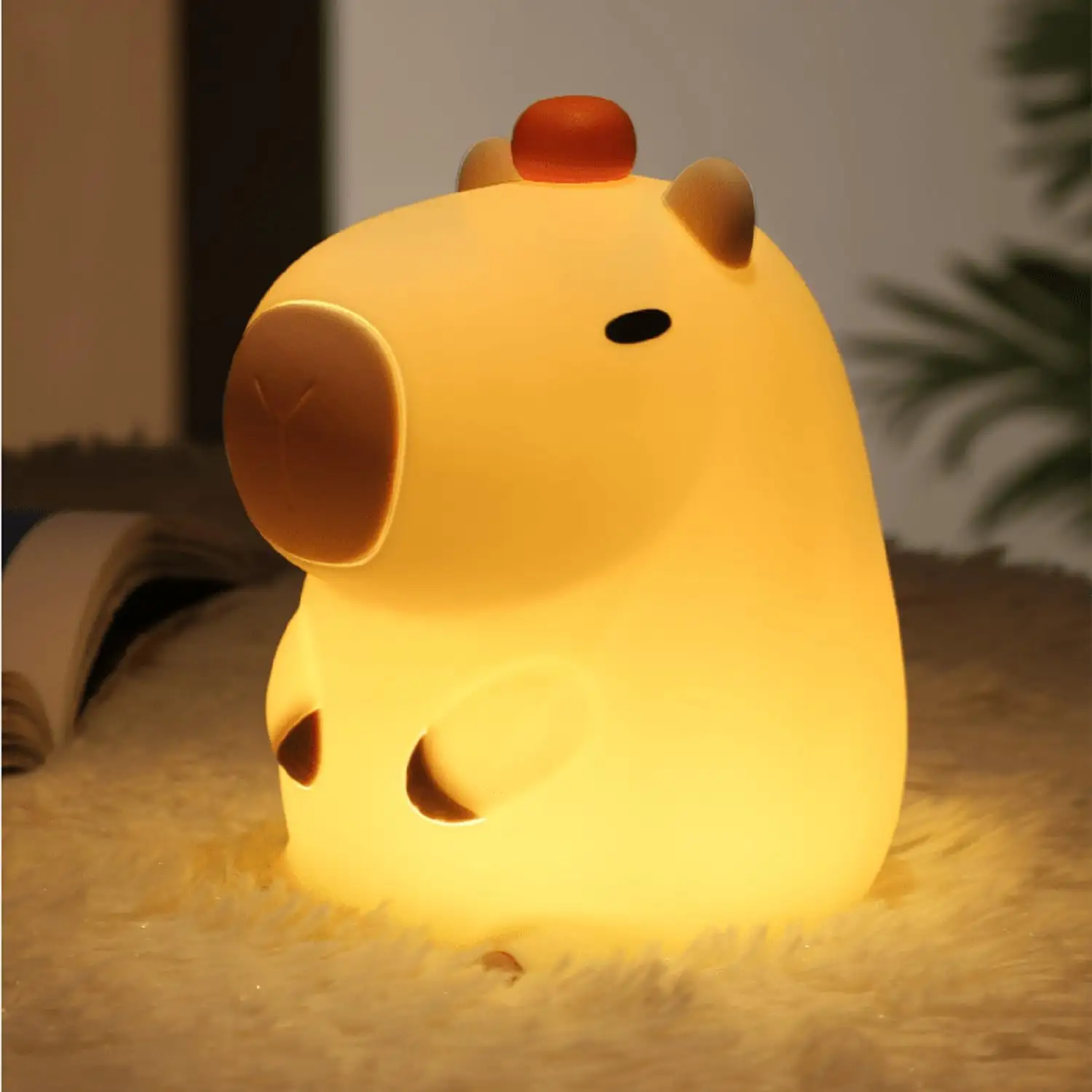Decoración creativa de la habitación LED Capybara luz de noche USB recargable Animal de dibujos animados lámpara de guardería silicona lindo Capybara lámpara de noche