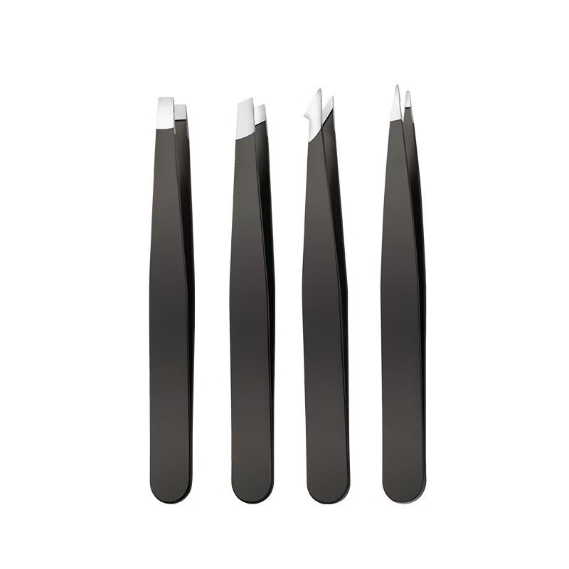 Black tweezers 4 piece set-pearlescent bag