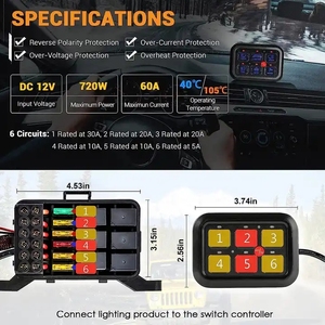 Jeep Wrangler <span class=keywords><strong>JK</strong></span> JL için 12V araba anahtarı paneli, sigorta ve röle kutu tutucu otomatik kısılabilir 6 Gang Off Road işıklar anahtarı paneli