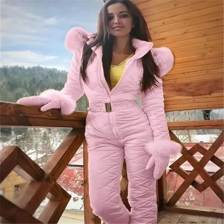 I-0013 kadın artı boyutu kayak tulum ceket kayak pantolon setleri Bodysuits açık kar takım elbise kadın fermuarlı kapüşonlu kıyafet kayak kar Suit