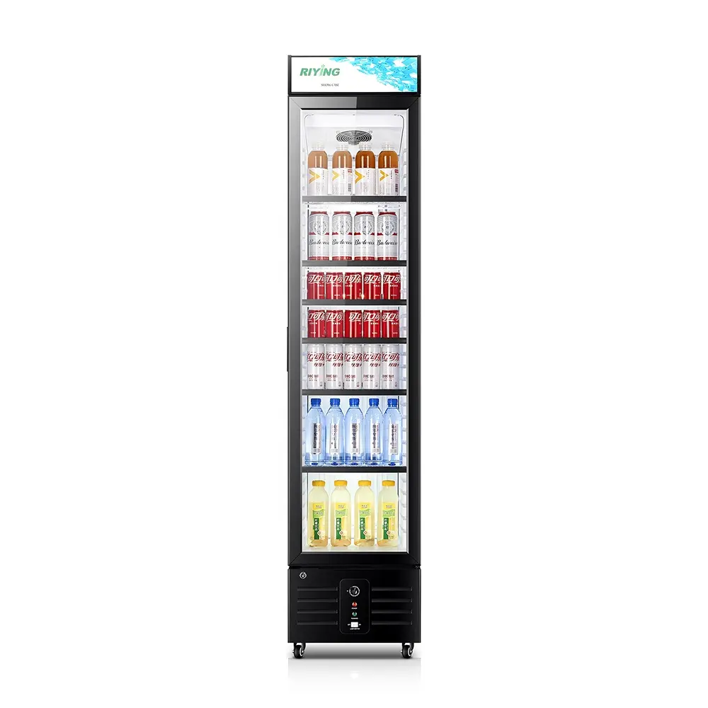 Resfriador de linha fina estreita, vertical upright exibição refrigerador de bebidas refrigerador com porta de vidro