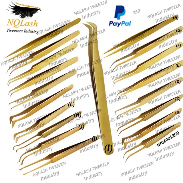 Di alta Qualità di Estensione Del Ciglio della Pinzette/Calda di Nuovo Disegno di Titanio Oro Colore di Estensione Del Ciglio Pinzette NQLASH Pinzette