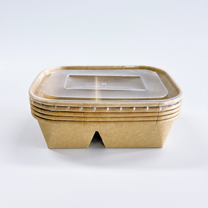 2025扁平底座2格矩形包装一次性牛皮纸沙拉碗食品纸托盘 - Product Image 3