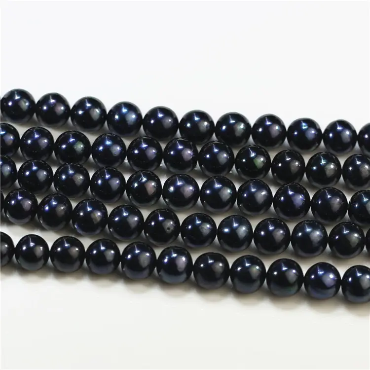 8 millimetri perfetto pieno rotondo reale genuine acqua dolce coltivate d'acqua dolce perla nera filo di perle stringa di perline