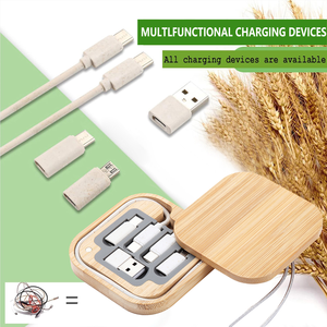 多USB适配器套件竹储物盒快速充电口袋电缆套件转换器USB C至C型/微型适配器礼品 - Product Image 5