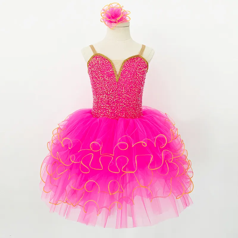 P0002 Trajes de baile para niñas Tutú de ballet romántico Vestido de princesa Ropa de baile de escenario