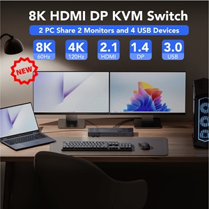 SYONG New Arrivals 2x2 Dual DisplayPort <strong>1</strong>.<strong>4</strong> HDMI 2.<strong>1</strong> 7680*4320 8K60Hz 4K144Hz DP USB3.0 HDMI <strong>KVM</strong> Two Screen Switcher for PC