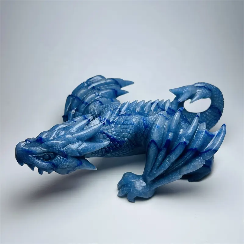 Bulk Wholesale Natural Crystal blue Aventurine Hand Carved Flying Dragon For Fengshui Home decoration