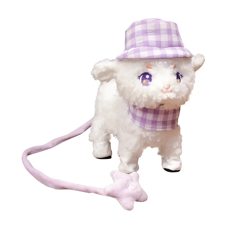 סיטונאי רך שירה והליכה כבשים עם כובע ממולא קטיפה צעצוע חשמלי עם חבל