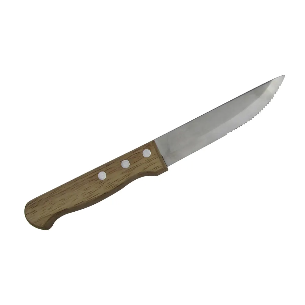 5 Inch Rubber Wood Handle Steak Knife With Serrated Blade