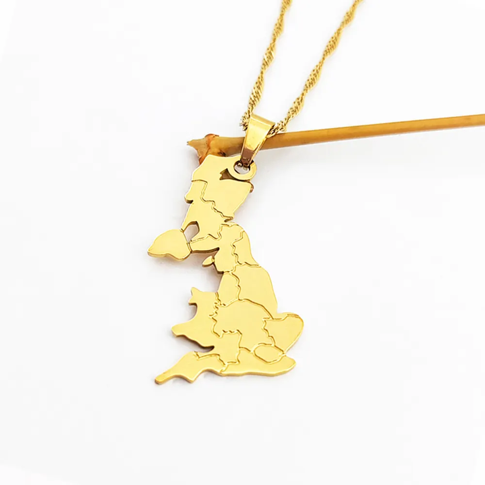 Collana con ciondolo Britain in oro placcato oro 18K collana minimalista in acciaio inox mappa del paese inghilterra UK mappa gioielli