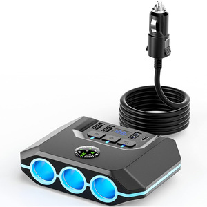 TR52 Car Cigarette Lighter Car <strong>Charger</strong> <strong>One</strong> to Three with Switch Voltage Display - Product Image 1