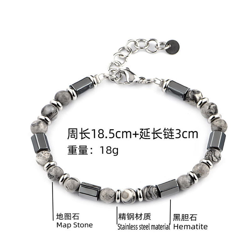 Bracelet carte hexagonale de calculs biliaires noir 19cm