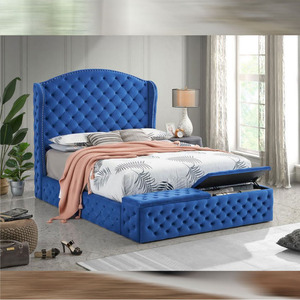 Fabrika özel döşemeli kraliçe/kral boyutu platform yatağı çerçeve ile depolama osmanlı tezgah ve uzun headbaord - Product Image 4