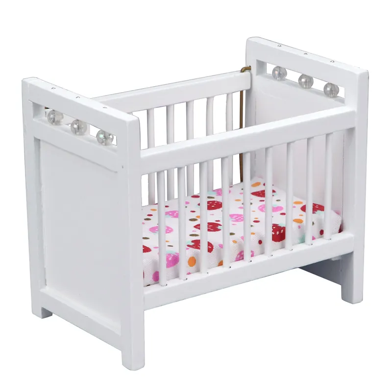 1:12 casa de bonecas de madeira mini móveis quarto das crianças colchão de berço branco puro cama pequena