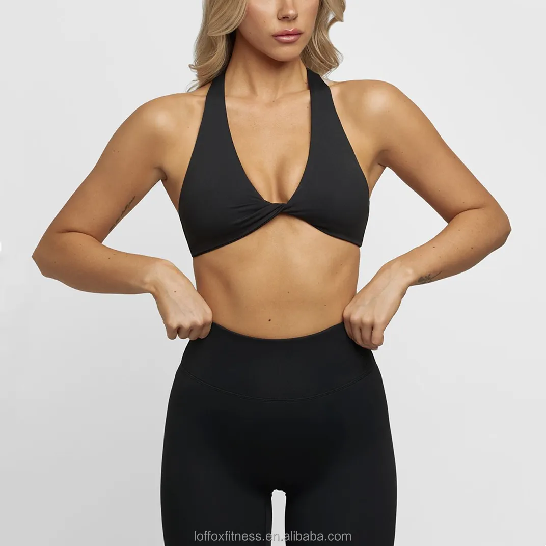 Nuovo Design di alta qualità Plus Size Fitness Yoga scollo a V ad alto impatto Push Up Racerback da donna reggiseno sportivo anteriore attorcigliato da donna