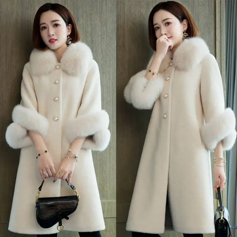 Autunno e inverno cappotto di pelliccia imitazione di lusso femminile tinta unita di media lunghezza caldo parka soprabito donna giacca di pelliccia 2022