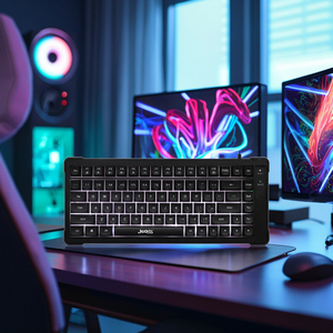 Impresión de seda Rainbow Lighting 84 teclas Teclado para juegos con cable con funciones multimedia FN + Diseño compacto sin llave - Product Image 1