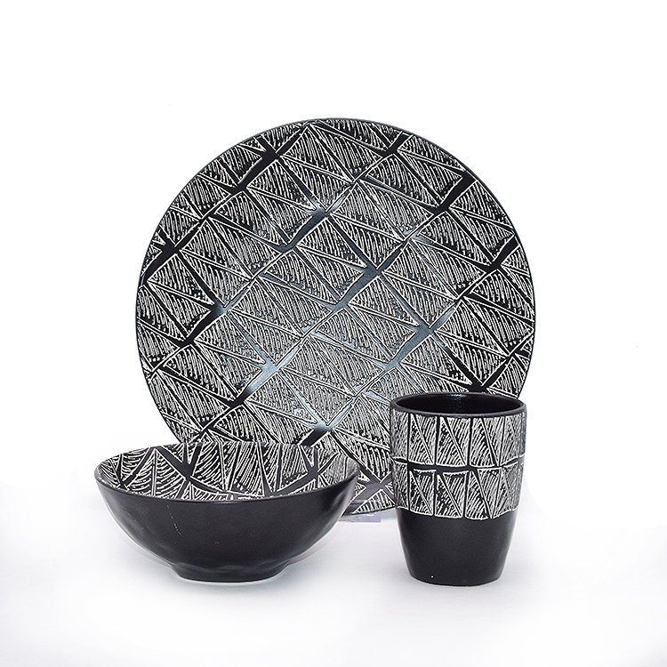 Ceramic Stoneware Tableware Set Engraving New Arrived dishes Sets Classic Style gold rim dinner sets