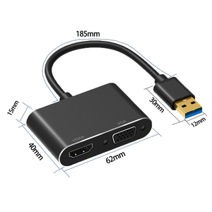 オスUSB3.0からメスVGAメスH.D.M.I、3.5mm補助コンバーターケーブルアダプター1080P-USBアダプター (コンピュータープロジェクター用) - Product Image 2