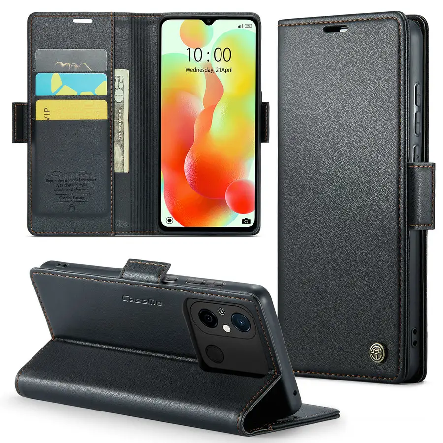 CaseMe casing kulit dompet ponsel, casing kulit dompet pengisian daya nirkabel untuk Redmi 12C 11A dengan pemblokir RFID, penutup kulit lipat magnetik untuk Redmi 11A