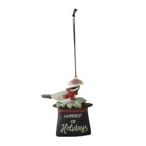 ORN-bird Ornament Resin Crafts Statue for Garden Decoration Painted Anime Theme Christmas Hat for Holiday <strong>Celebrations</strong>