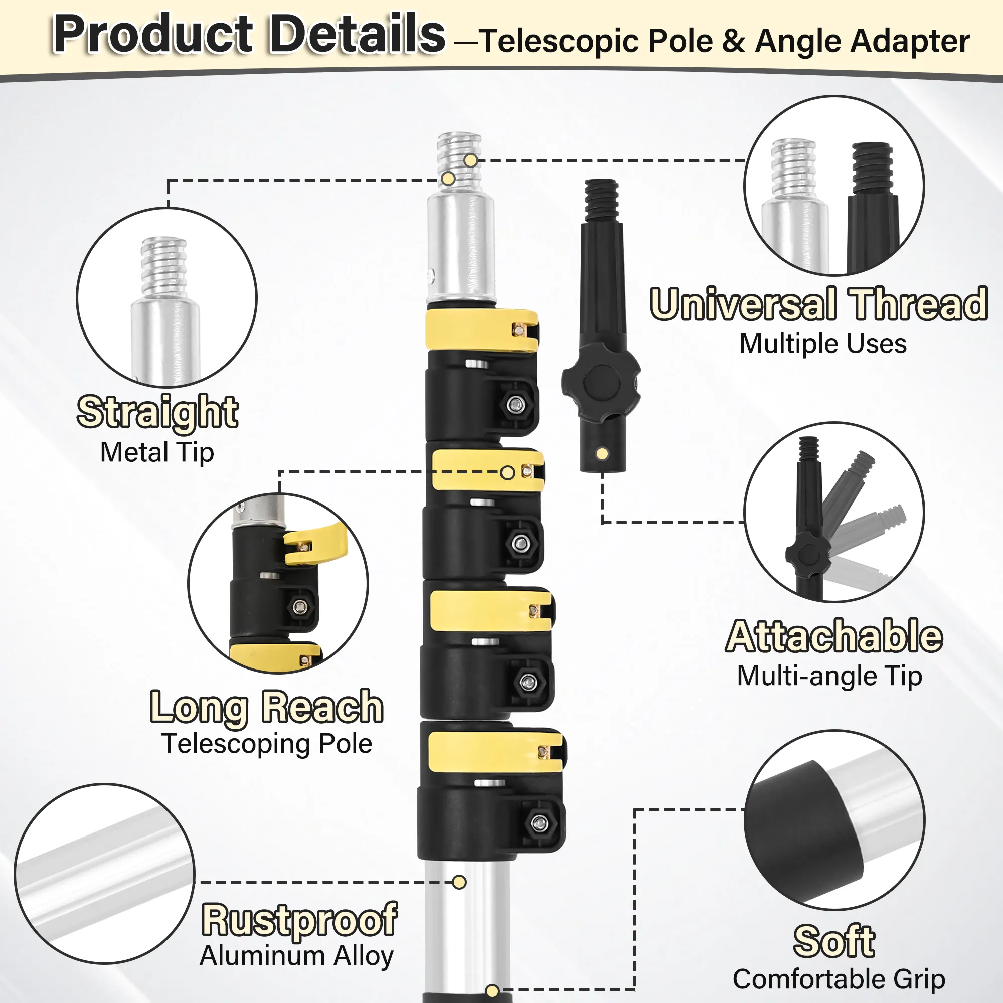 Alluminio leggero Flip Lock 180 adattatore di lunghezza personalizzata per uso domestico interno esterno per pulizia di estensione palo di pulizia telescopico