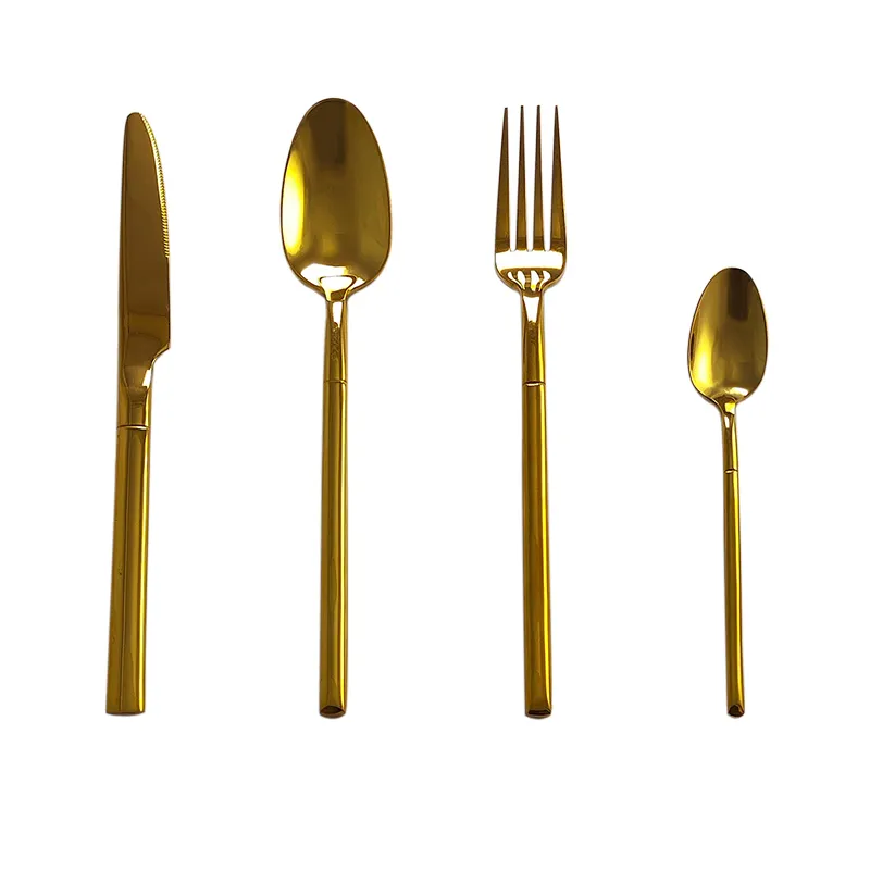 18/10 Stainless Steel Knife Spoon And Fork 4Pcs Knight Style Flatware Modern Silverware Polished Golden Cutlery Set