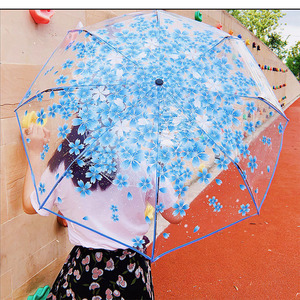 流行潮流三折自动可爱透明浪漫樱花透明伞风大雨 - Product Image 6