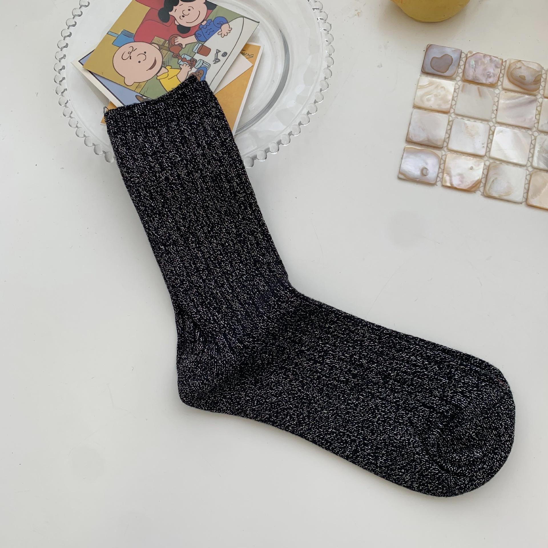 Women's long socks golden silver silk fiber knitted socks breathable glitter colored shiny fashion women socks