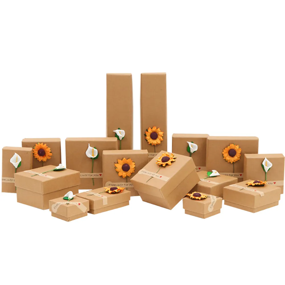 Commercio all'ingrosso Eco-Friendly Fiore Decorazione Anello scatola di Imballaggio Collana di Lucky Charm Cartone Contenitore di Regalo Del Braccialetto
