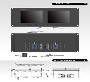 Lilliput RM7024 Dual 7&quot; LED Backlit Panel 3RU Dual VGA <strong>Composite</strong> Signals <strong>Input</strong> Rackmount <strong>Monitor</strong> - Product Image 2