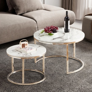 Contemporary Round Nesting Bent Black Gold Metal Side Glass Marble Stone Mdf Wood Coffee <strong>Table</strong> Nest of <strong>3</strong> <strong>Table</strong> <strong>Set</strong> Nesting <strong>Table</strong> - Product Image 6