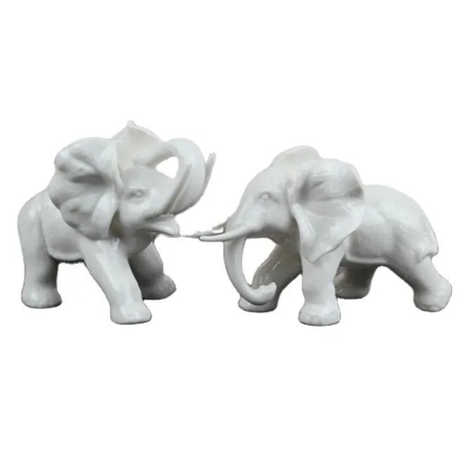 عرض مميز 2024 طقم من تمثالين لفيل من السيراميك لغرف المعيشة مشغولات يدوية من السيراميك للمنازل
