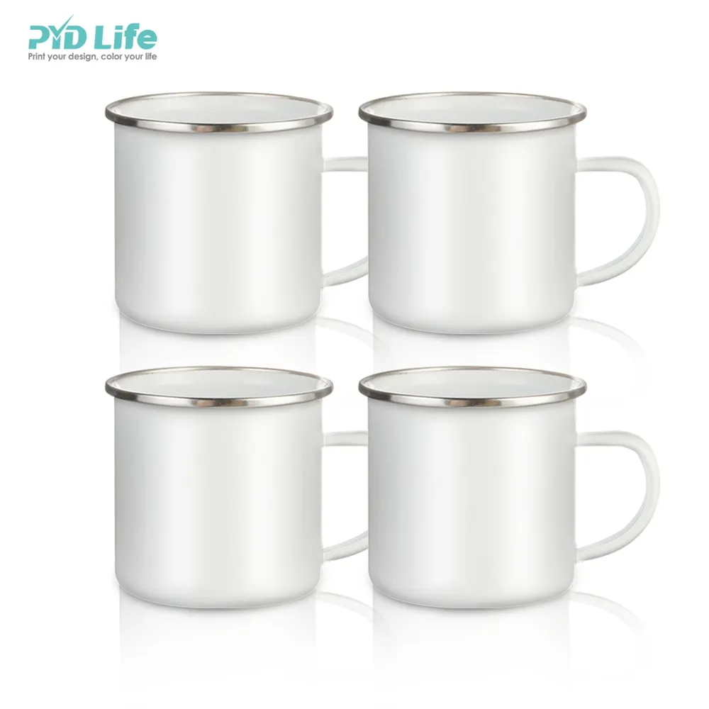 Pyd life caneca de esmalte em aço branco, 12oz, canecas de acampamento, subolhas, xícara de chá esmalte, com logotipo