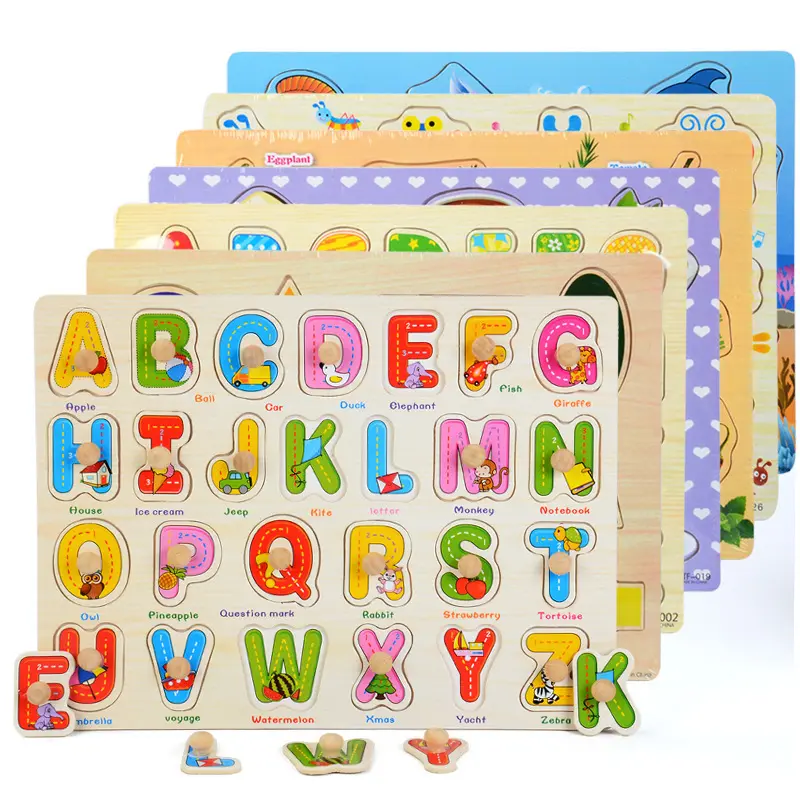 12 "X 9" Educatieve Rainbow Kleur Erkenning Houten Alfabet Letter Puzzel Matching Board Voor Peuters Voorschoolse Leren Speelgoed