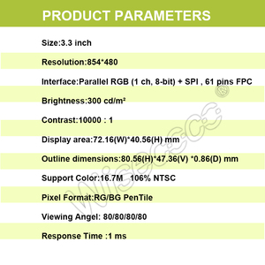 Wisecoco alto contraste 3,3 pulgadas 300cd/m2 paralelo RGB Spi 61 pines Fpc interfaz 854*480 Módulo de pantalla Lcd Tft - Product Image 5