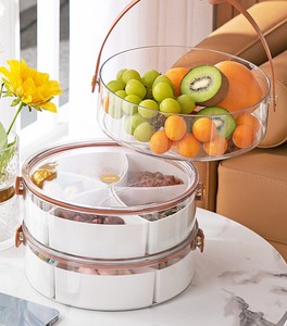 Organizador de alimentos apilable Contenedores de alimentos de plástico para organizar Contenedor de bocadillos reutilizable con dispensador de 5 compartimentos y tapa