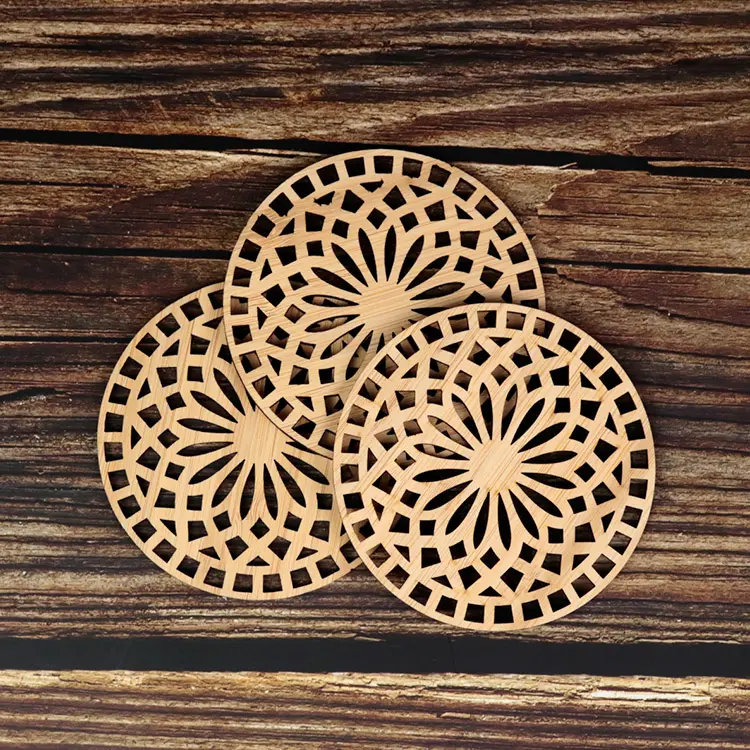 OEM ODM Laser Cut crafts Blank Bamboo Coasters For Table Top Decor