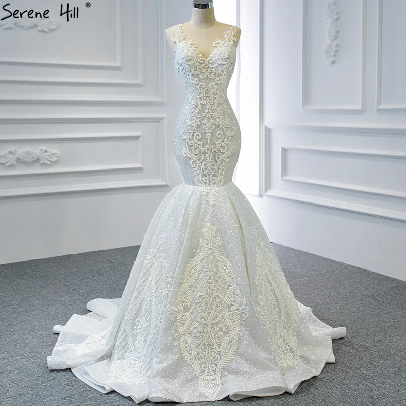 Vestido de noiva estilo sereia branco, vestido de casamento de ponta alta, feito sob encomenda, 2020, sem mangas, com miçangas, sexy, serene colina hm67137