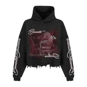 Nhà Sản Xuất Chất Lượng Cao Nặng Thời Trang Đường Phố Cotton Quá Khổ Cổ Điển Rửa In Saint Nước Mắt Terry Người Đàn Ông Của Hoodies & Áo Nỉ - Product Image 1