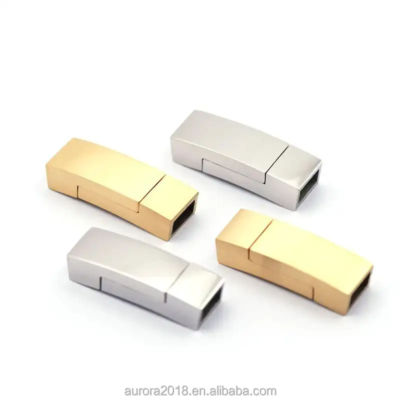 Cierres de cierre de acero inoxidable chapados en oro personalizados, cierre de extremo de pulsera grabable para pulsera de cuero, fabricación de joyas