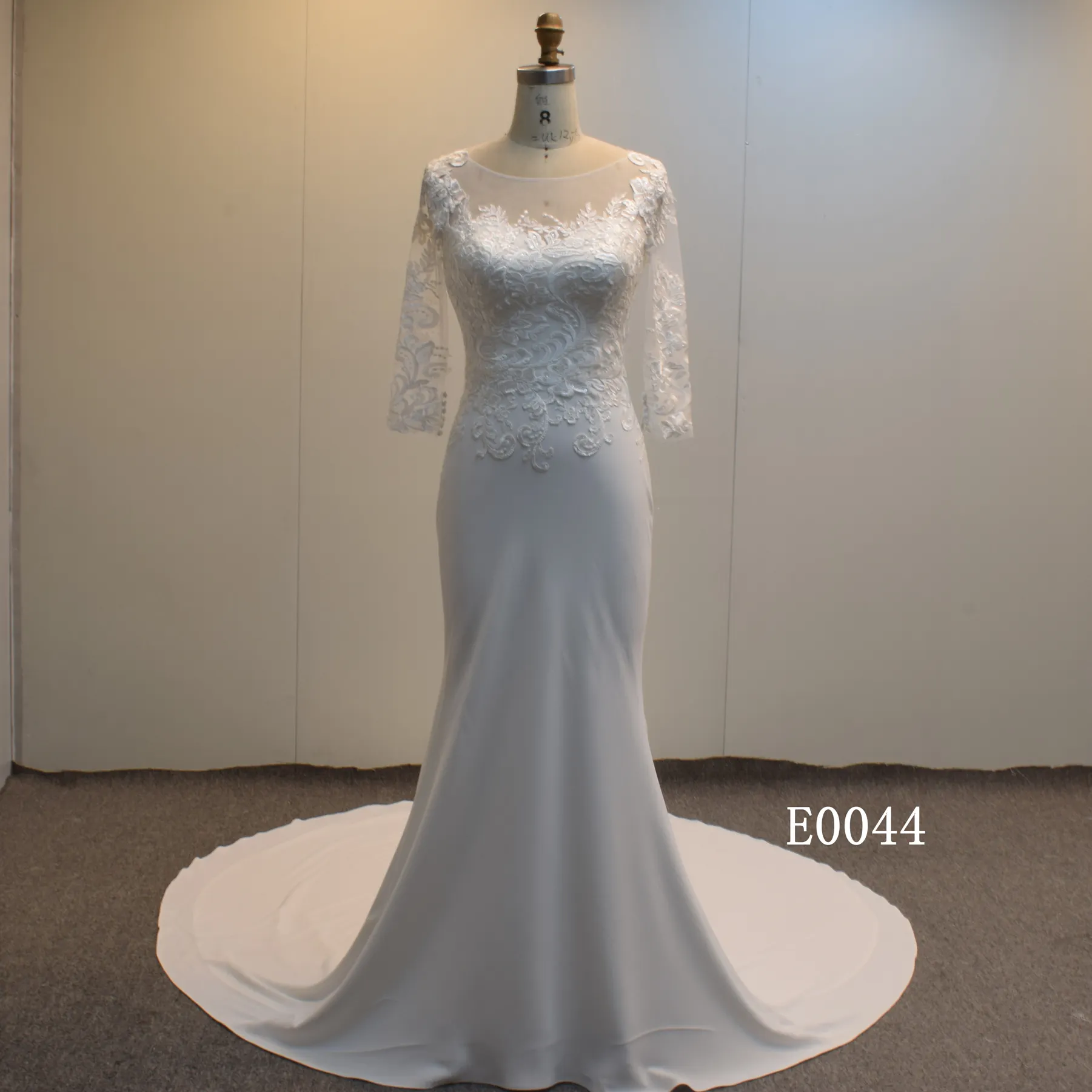 Mezza manica pizzo crêpe abito da sposa moderno semplice abiti da sposa abiti da sposa 2024 per le donne