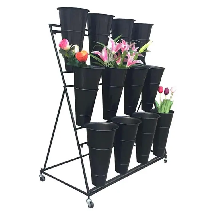 Factory Customized Color Size Florist Shelf Flower Bucket Display Stand Flower Display Rack