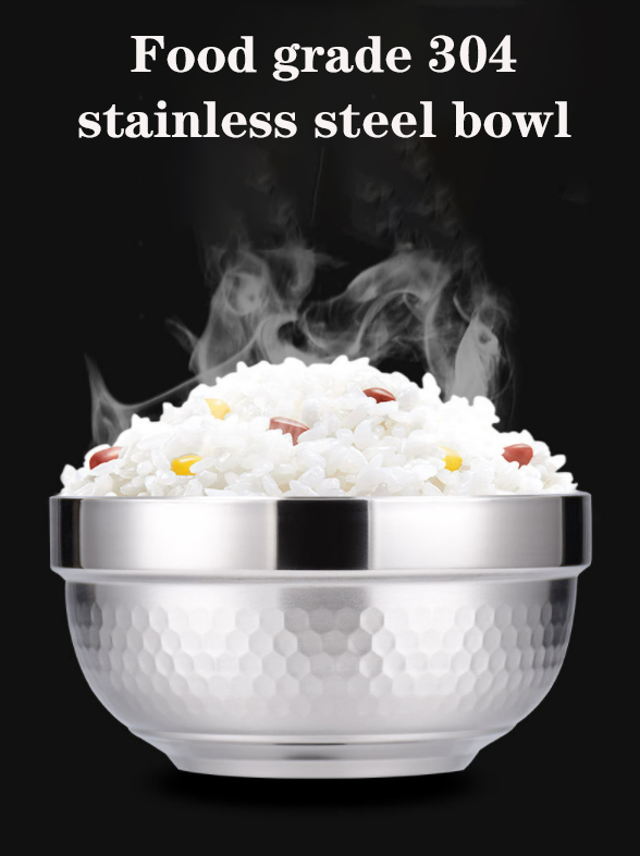 Household Food Grade 304 Stainless Steel Bowl Double Layer Anti-scalding Anti-falling Bowl Baby Rice Bowl