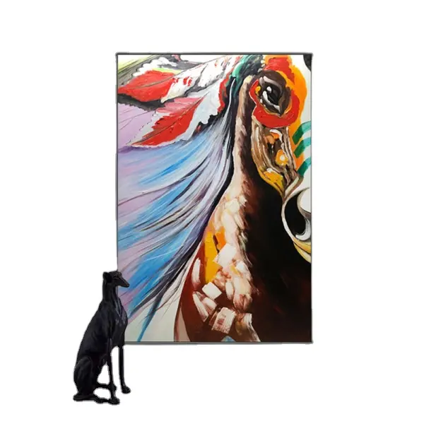 Pintura de óleo pintada à mão chinesa pura, animal abstrato, pintura de parede, arte, corridas, pintura de cavalo para decoração de casa