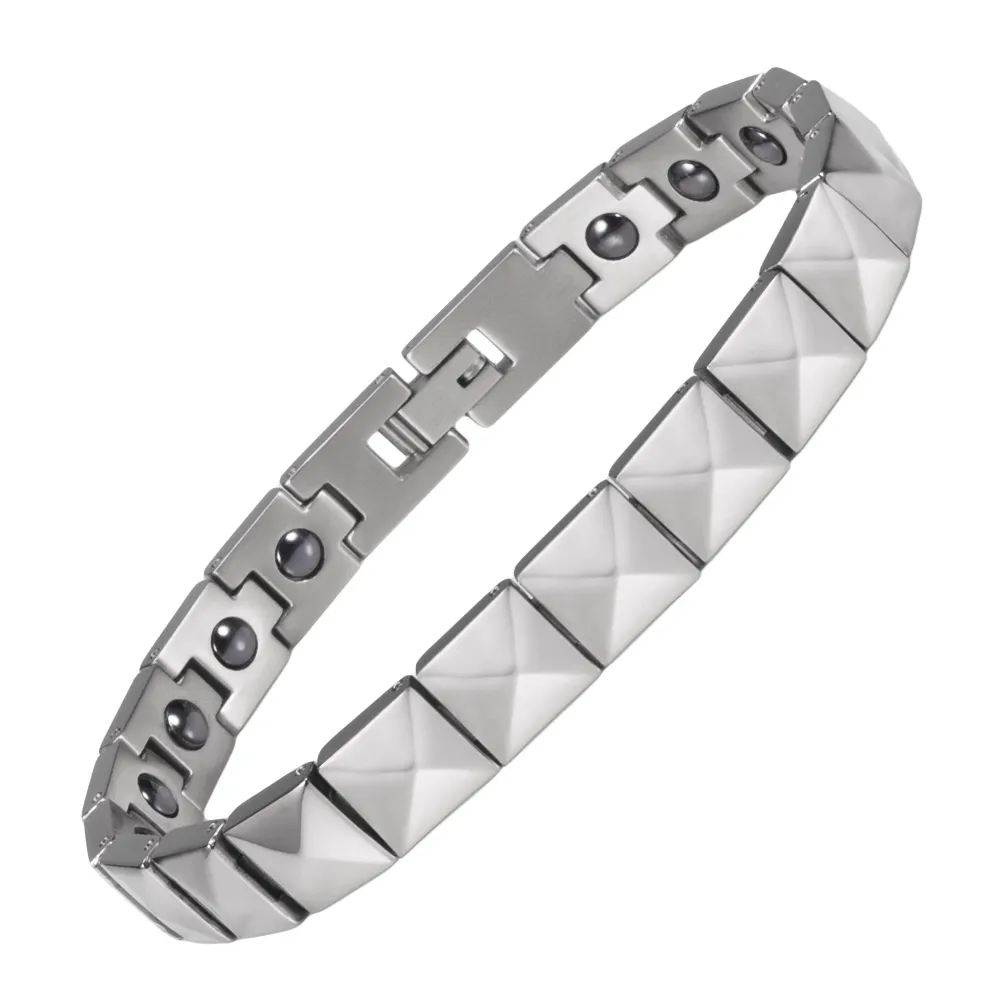 Wollet – Bracelet carré sophistiqué multi-facettes en titane magnétique Bio Germanium pur pour femme