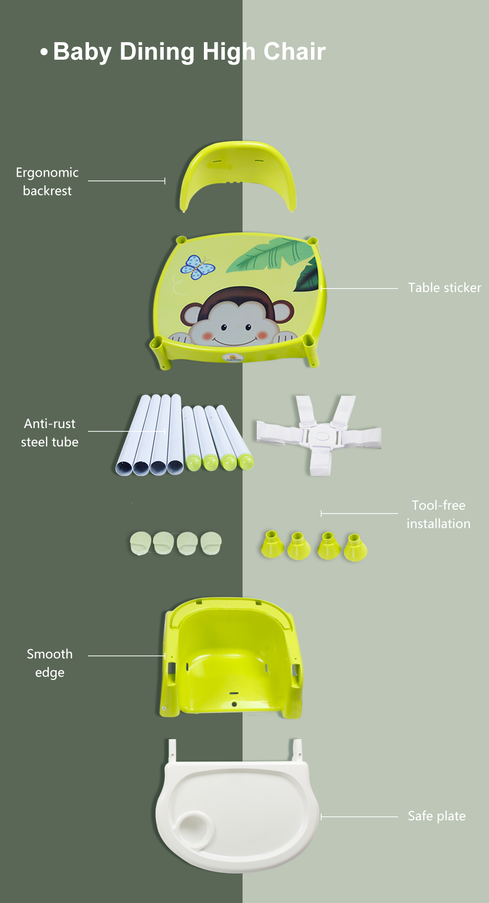 baby high leg feeding chair with safety belt adjustable baby highchair Baby Feeding Chair and table for feeding