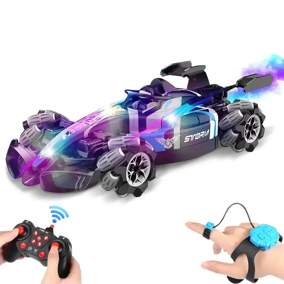 RC Stunt Car Kids รีโมทคอนโทรลไฟฟ้ากลางแจ้งรถแข่งดริฟท์หมุนสเปรย์และเพลงรถควบคุมระยะไกล