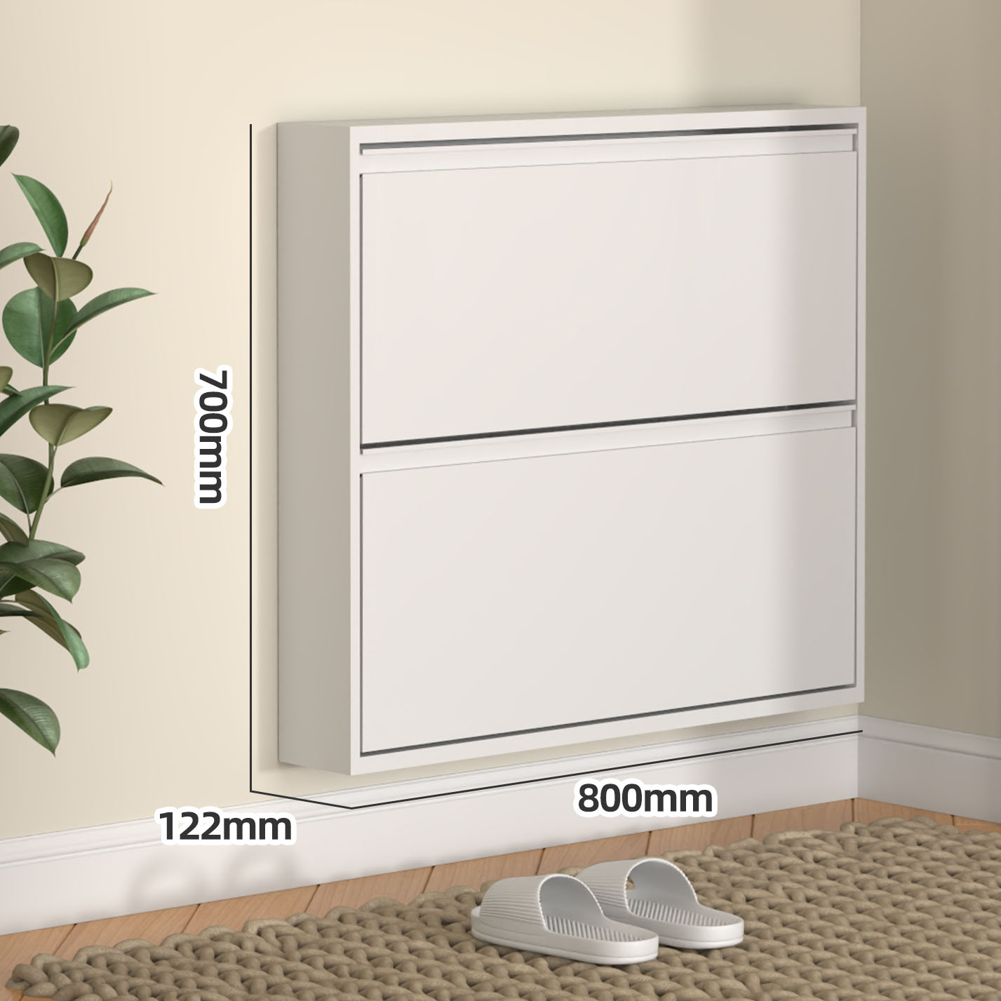Armoire à deux seaux de 12 cm, blanche et muette, 800 de large